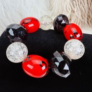 Large red black, chunky costume stretch bracelet